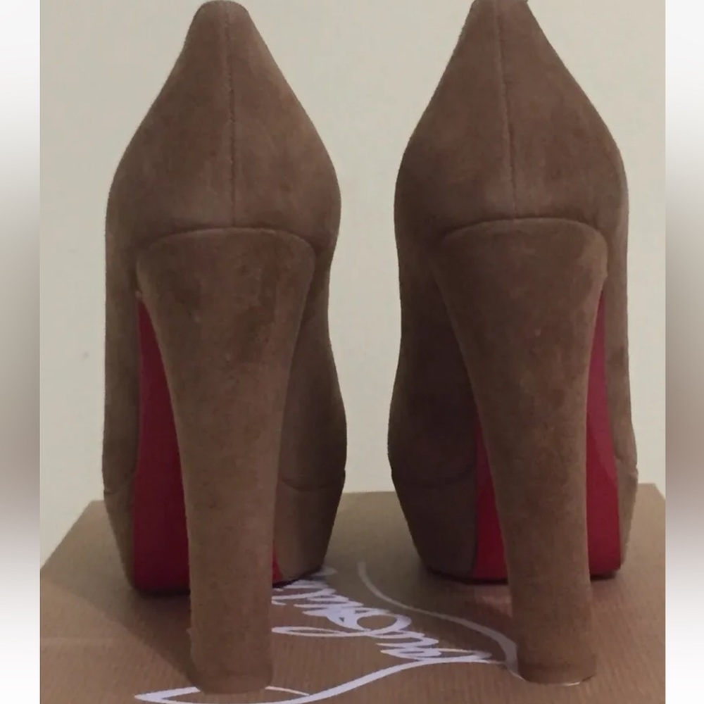 CHRISTIAN LOUBOUTIN BIBI camel beige suede platform red sole pumps heels 34.5 - Picture 4 of 9